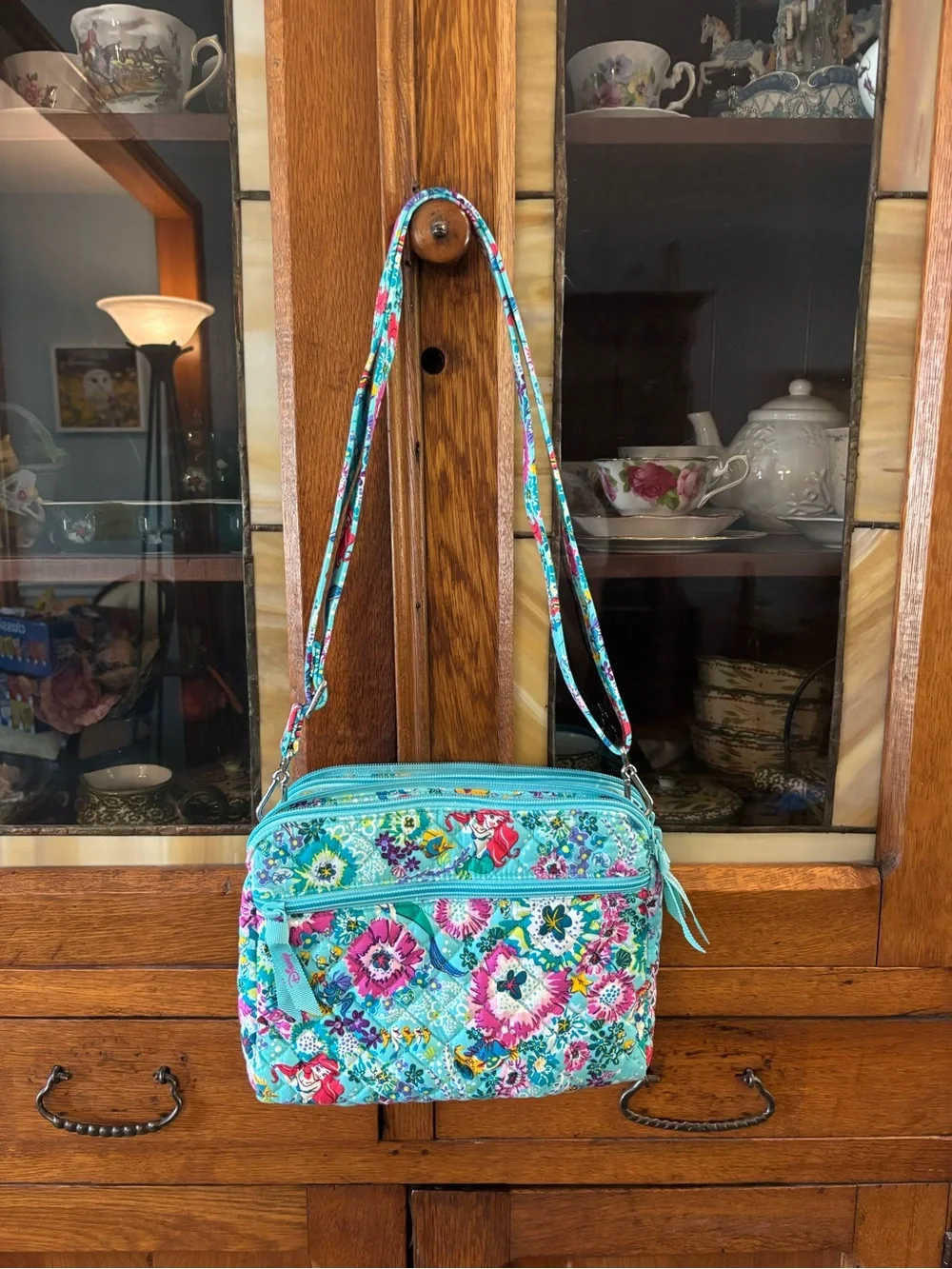 Vera Bradley Turquoise Floral Disney Ariel Quilted Crossbody Bag
